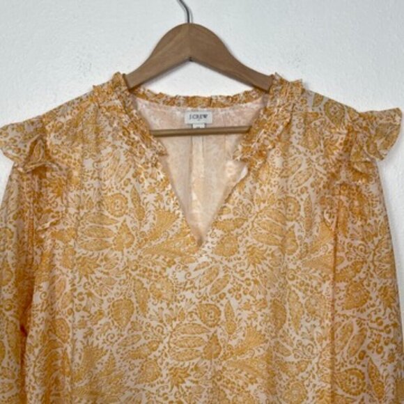JCREW Yellow Floral Ruffle Top Balloon Sleeve Blouse - Picture 4 of 11